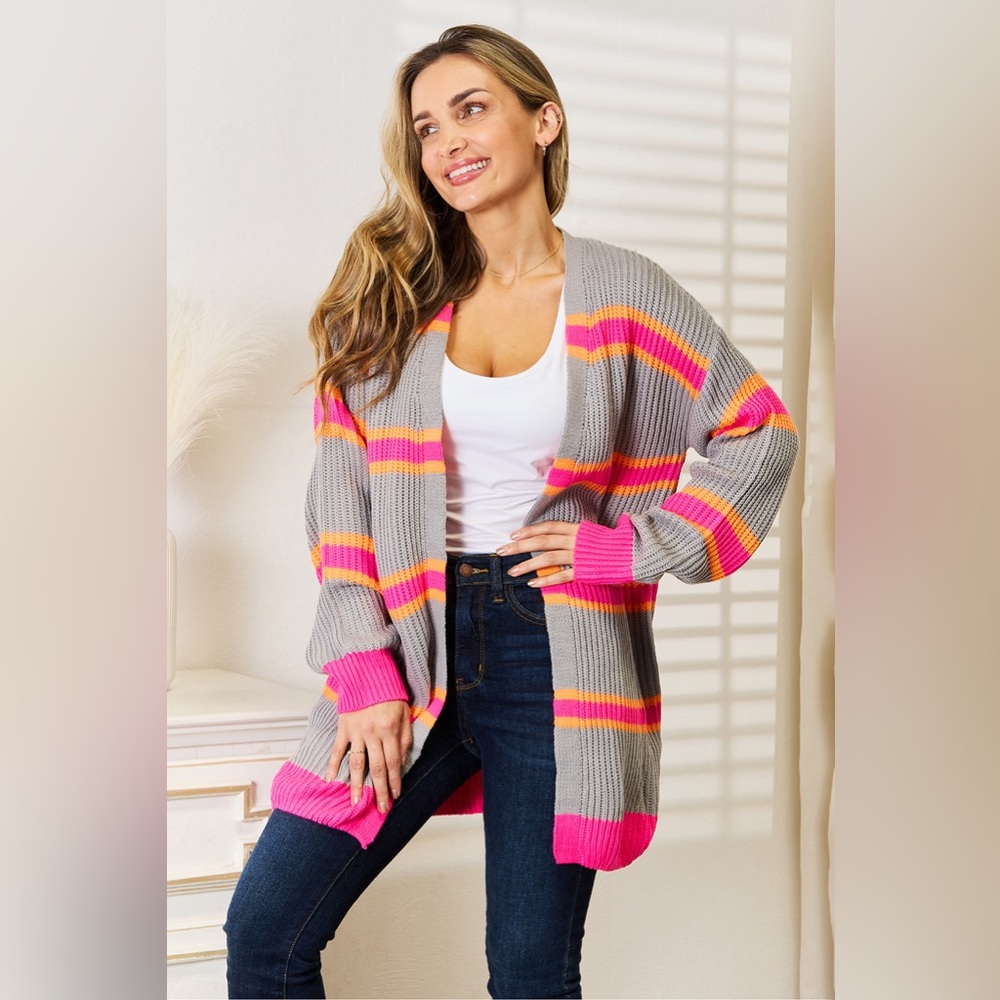 NEW**-Woven Right Ribbed Long Sleeve Cardigan OFFERS WELCOME!